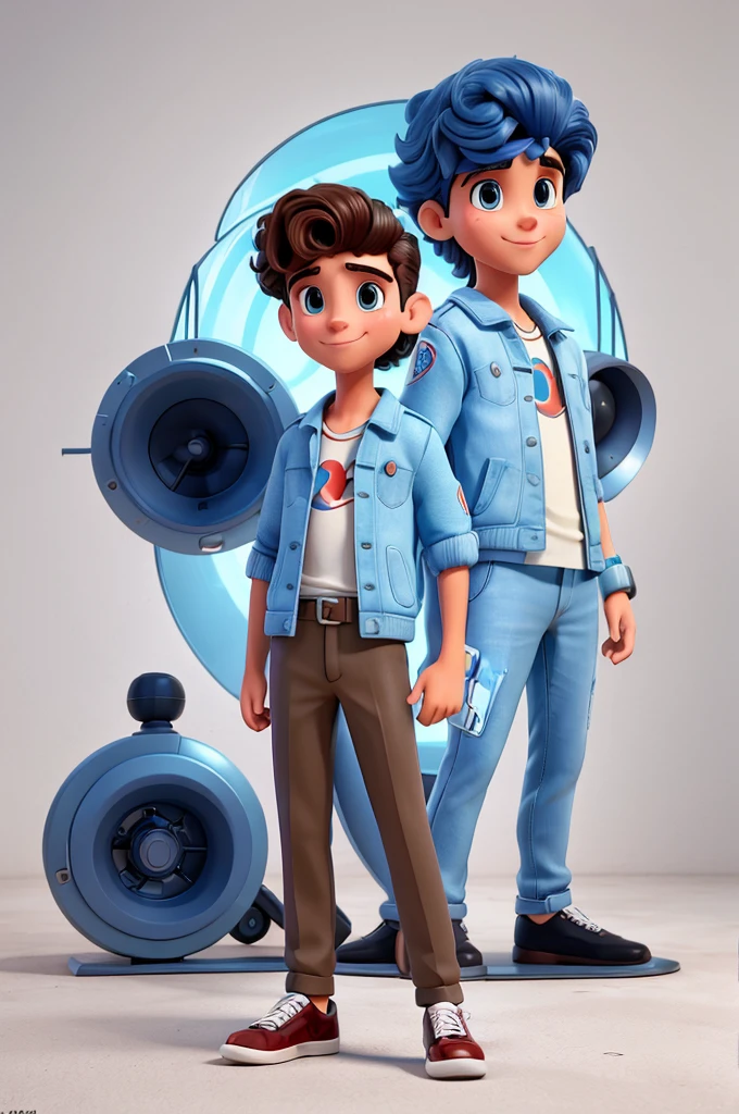 Make an image with a retrofuturistic style of a boy named Luiz Grandeo, but