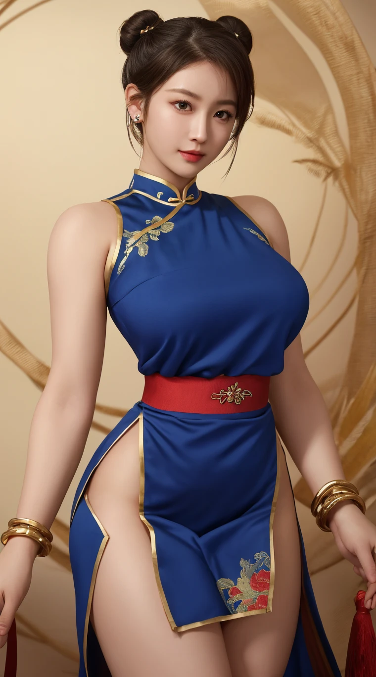 (masterpiece: 1.2), (high Quality), 1girl, solo, standing, fight pose, chun li, chinese fighter, Chinese martial arts, kung fu, hair in braids, black hair, bangs, qipao dress, blue and white and gold motif colour, chinese dress, no pants, no panties, naked bottom, hairy pussy, pussy hair, seen vagina with hairy, high sock, black sock, thigh sock, black boot, UHD quality, looking at the viewer, ultra detailed, all real, image quality 8k, 70mm camera lens, 8k ultra