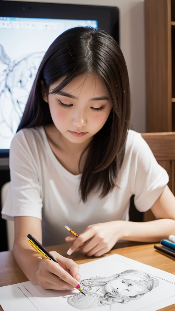 Beautiful girl drawing a picture