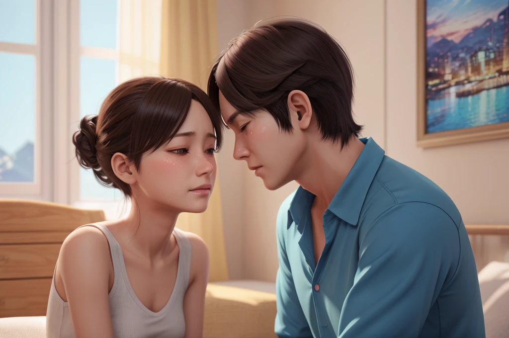 Same to same image, human crying,3D Anime,8k details, high quality, high resolution