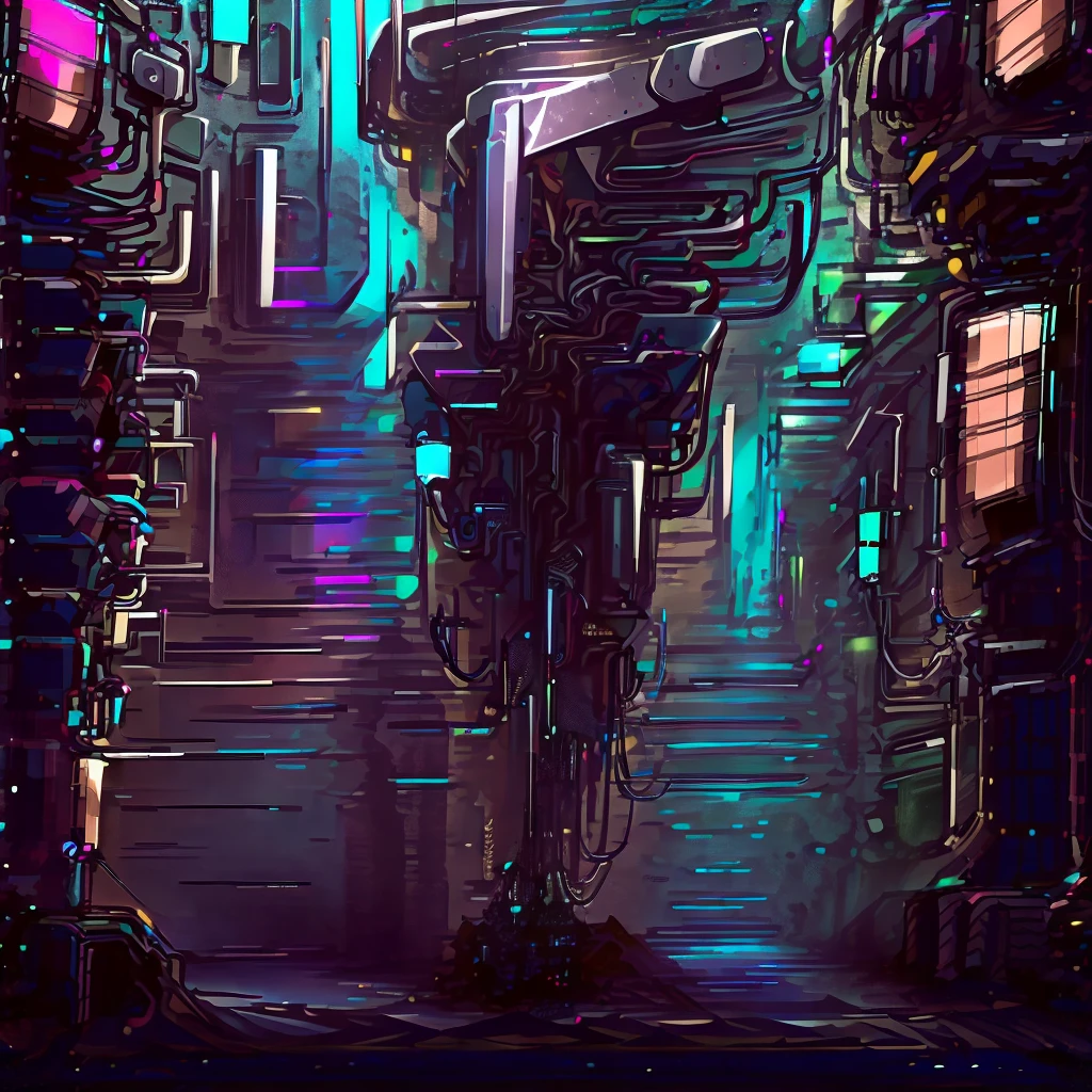 a group of cyberpunk robots walking down the street, yellow colors