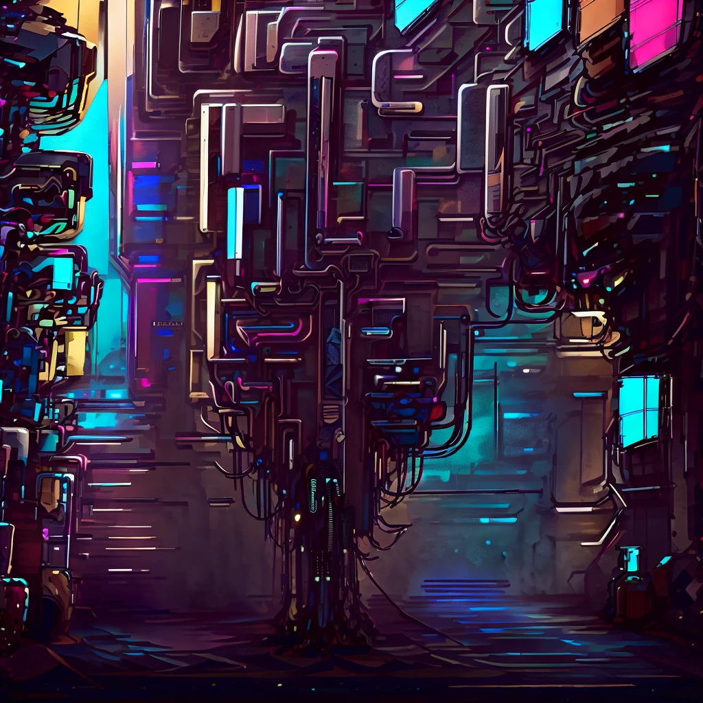 a group of cyberpunk robots walking down the street, yellow colors