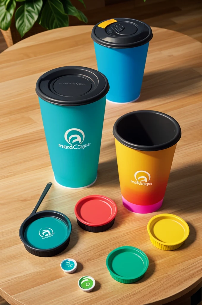 Create an animated style logo for a company that manufactures biodegradable cups that has 3 main colors
