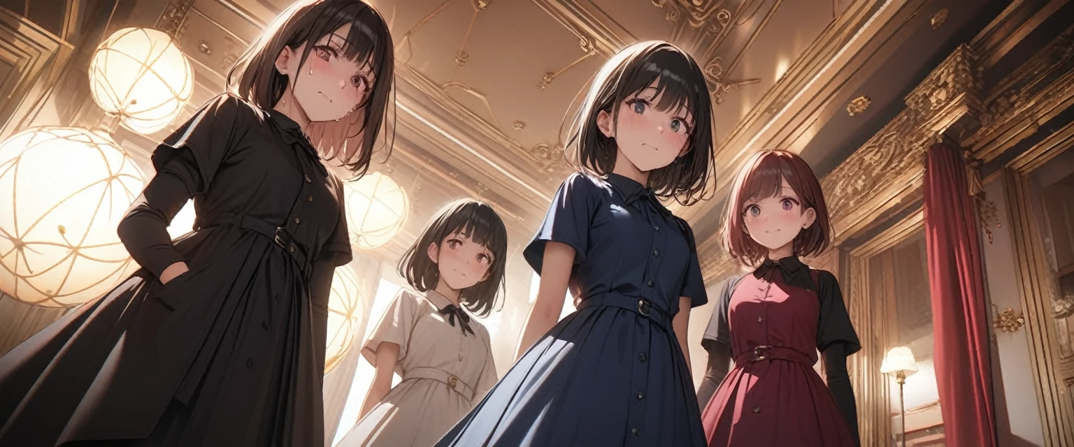 4females\((different appearances:1.5), beautiful, cute\) are gathering together and (looking you down) with eyes of (very hated and very disgusted:2.0),very bad atmosphere,(from below:1.3), BREAK ,quality\(8k,wallpaper of extremely detailed CG unit, ​masterpiece,hight resolution,top-quality,top-quality real texture skin,hyper realisitic,increase the resolution,RAW photos,best qualtiy,highly detailed,the wallpaper,cinematic lighting,ray trace,golden ratio\),facial expression