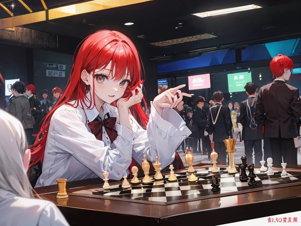 29 year old redhead woman playing chess、There are a lot of people playing chess around me.、Highest quality、Tournament、tournament、世界Tournament