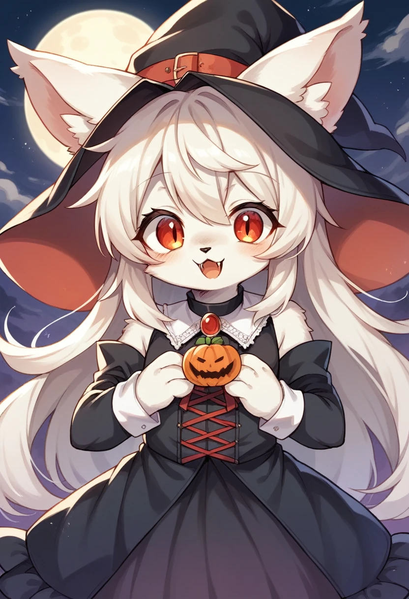 (epic, dynamic angle)top quality, best quality, High-quality illustrations, masterpiece, While creating a Halloween atmosphere, vampire with furry elements, (kemono, super cute girl, solo focus)(furry anthro)(highly detailed beautiful face and eyes)absurdres, perfect anatomy, Scene of a red full moon with a strong horror color,