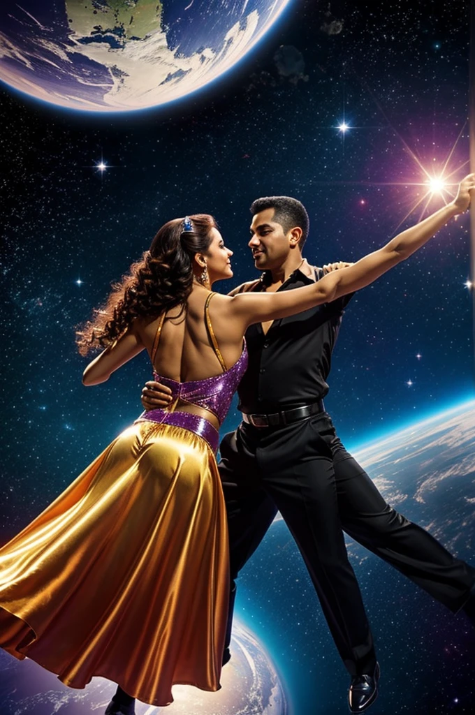 Salsa dancers in space and it says NEW LATIN DANCE