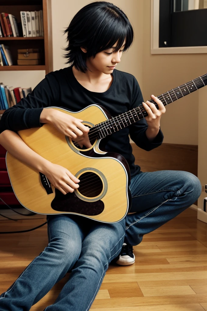 A cat playing the guitar anime version
