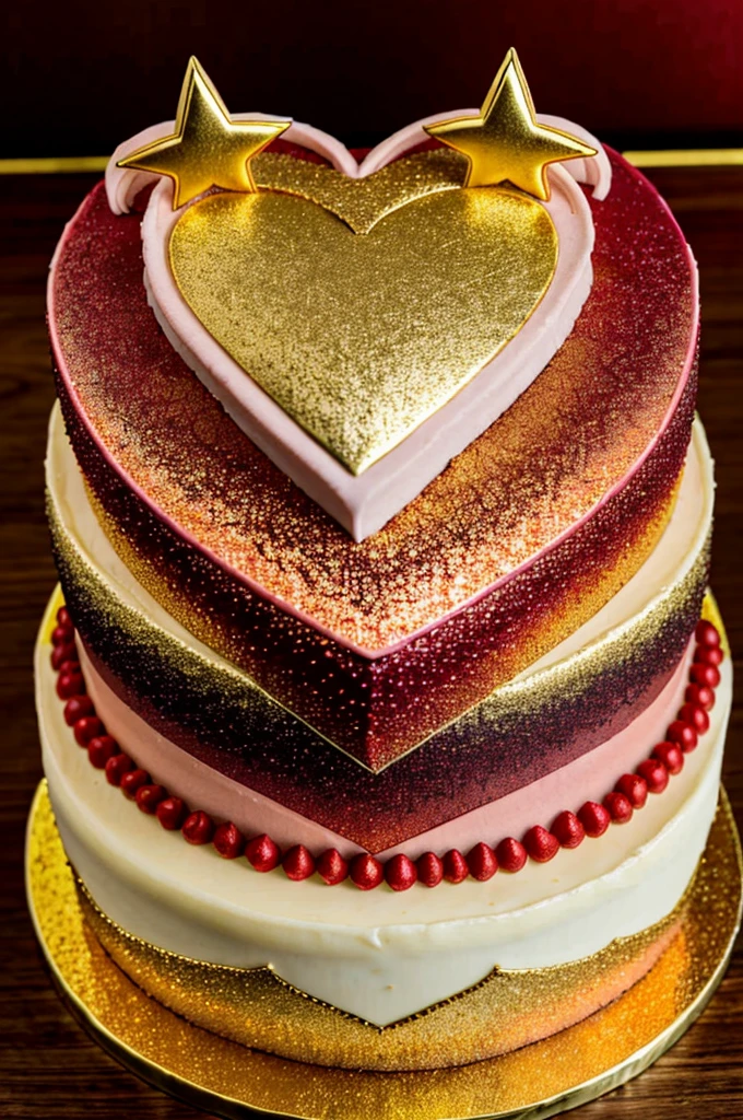 heart-shaped tora with gold and red gradient with strawberry filling and a star
