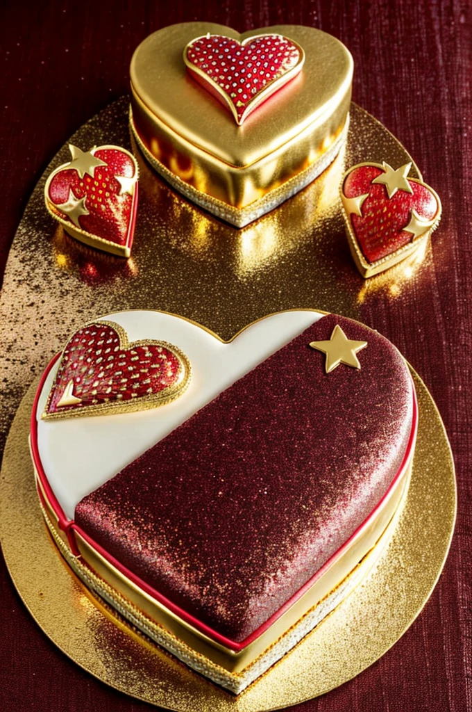 heart-shaped tora with gold and red gradient with strawberry filling and a star