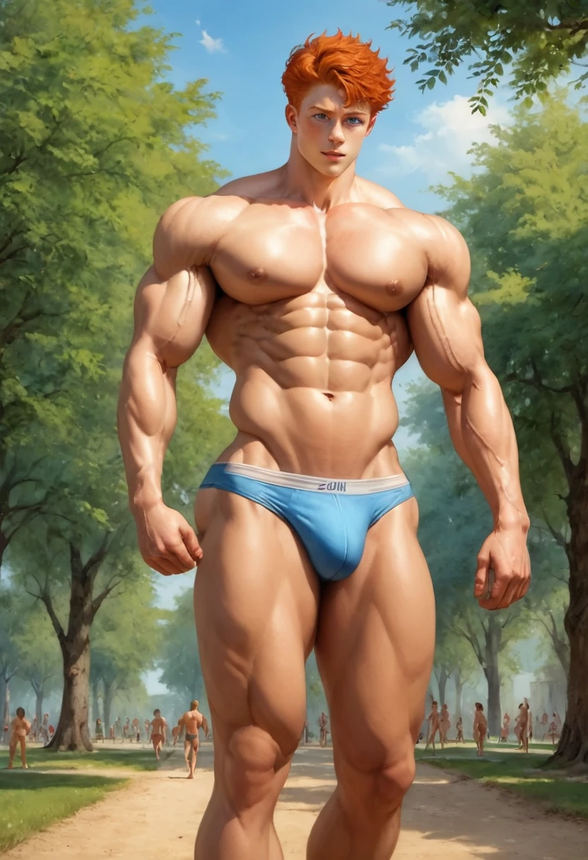 ((1 man standing looking to the viewer and small smile in the park))
fullbody oil painting
(( fullbody view from front))
full body, oil painting
he is standing looking to the viewer and small smile in the park, in the park barefoot, shirtless, pantless, perfect detailed feet, relaxed body lenguaje, relaxed face expresion.
in the backgroun park, trees on flames, destroyed buildings, people screaming and runing
A man, white skin, ginger, shaved, hairy body, thin face, straight nose, thin lips, square chin, large light blue eyes, short red wavy hair, in roberto ferri style, aesthetic slim athletic body, ginger realistic skin, gorgeous, detailed fitness tonned muscles, barefoot, perfect anatomy, muscled fitness body,
In caravagio+rubens+rembrant art style.
A mixture of photography and painting, Composition of Perfect Divine Proportione, 8k resolution
the composition of shadows and lights give an atmosphere of spaciousness, ((view from aside behind))