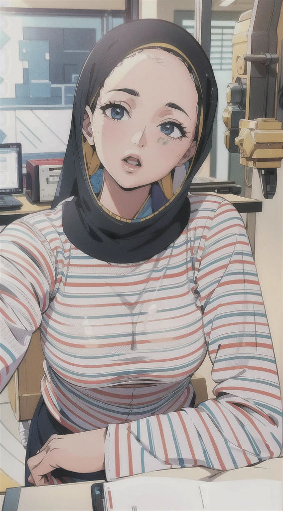 (Best quality, 8k, 32k, Masterpiece, UHD:1.2),Photo of Pretty Japanese hijab woman, large breasts, clean background, photo studios, fetish hijab, woman hijab sitting in a chair, digital art, gucci style, gucci clothes, album, official artwork, streetwear graphic design ,photo in studio, clean background, The Queen.