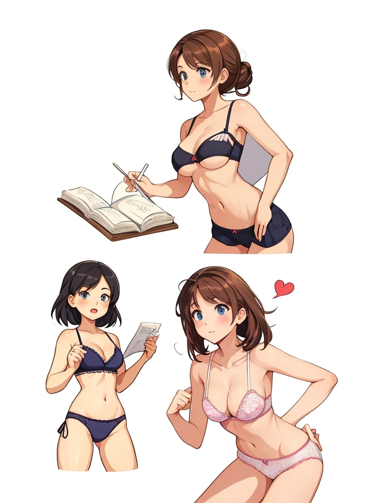 a few cartoon images of the same female character that i'm not sure what this is, a young girl touching her stomach and her breasts, a collection of sketches of several women, two pages show a woman in underwear next to another girl wearing a thongy panties