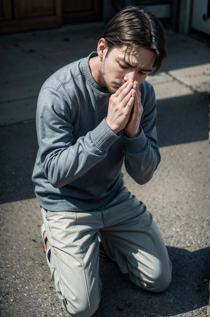 a man on his knees praying