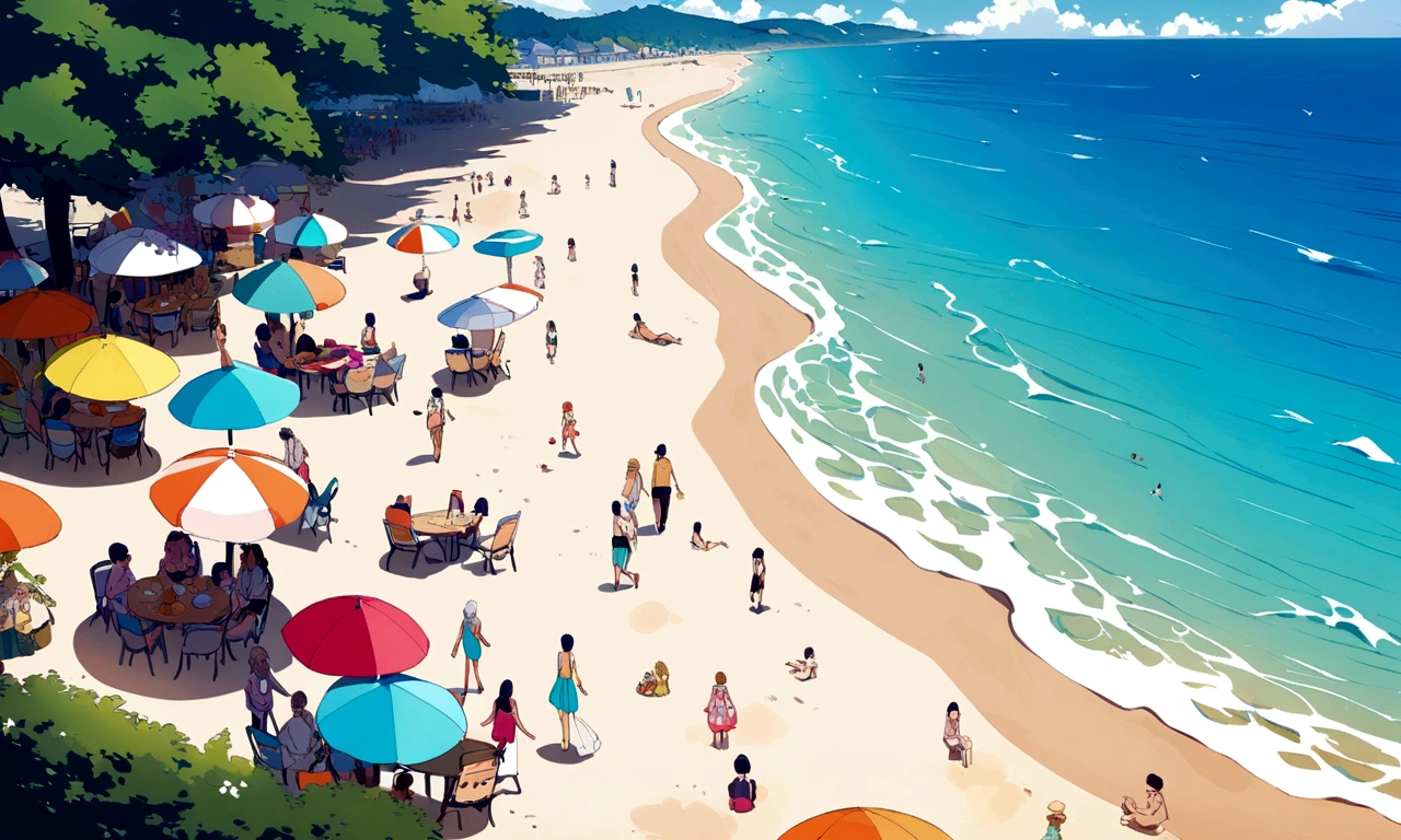 landscape of people enjoying the beach in the afternoon