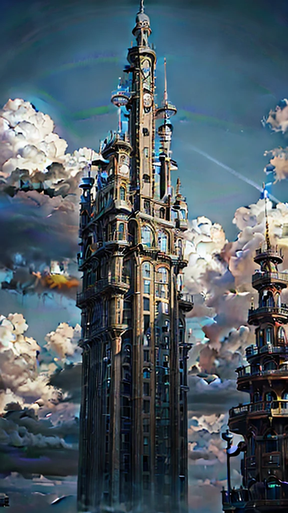 super detaill, High details, high qualiy, 8K, miyazaki style, a steampunk style city floating in the sky, clouds and diverse architecture, exuding mystery and technology --v 6