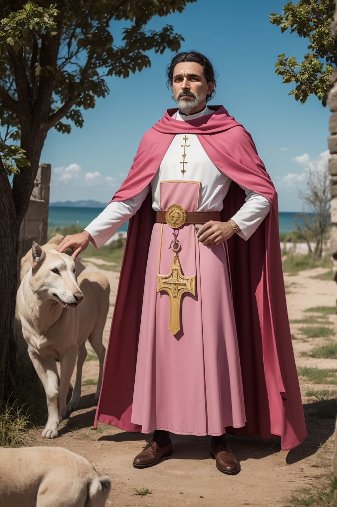 Saint Humberto, patron saint of hunters, with pink cassock
