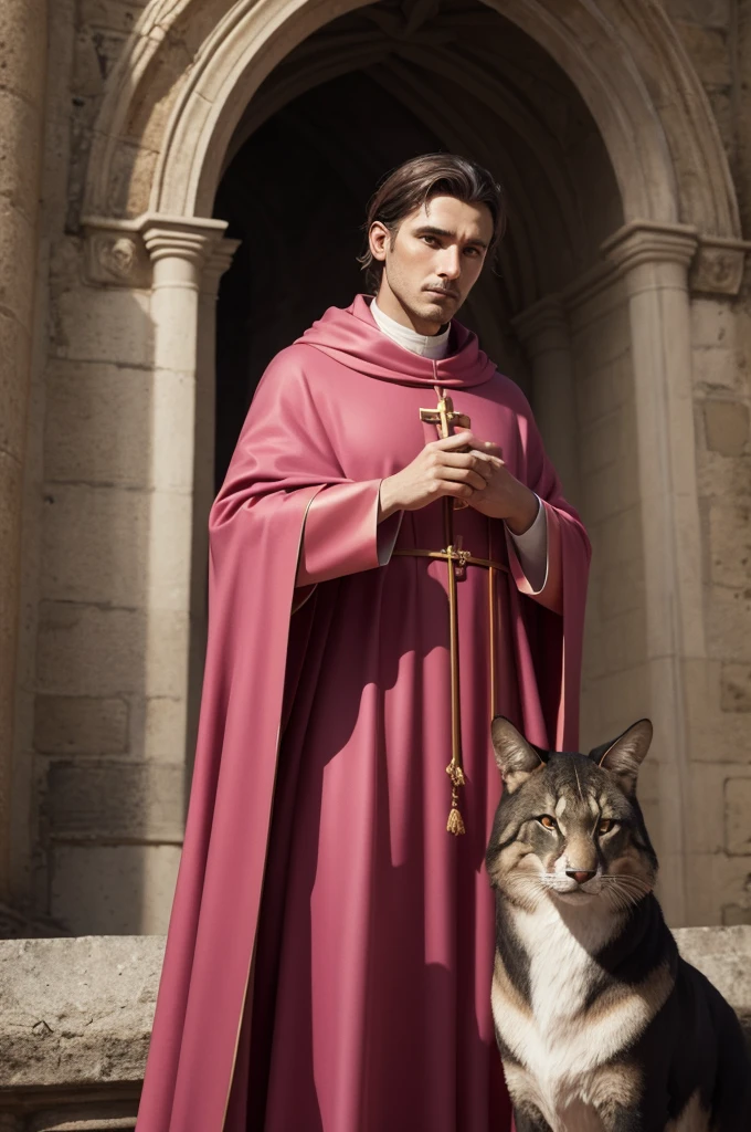 Saint Humberto, German, patron saint of hunters, with pink cassock