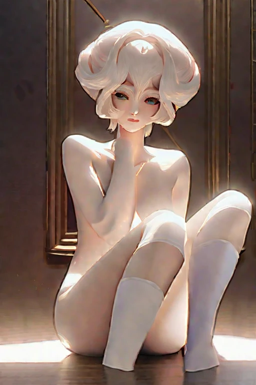 ((Лучшее качество)), ((шедевр)), (подробный), Draw a beautiful naked girl in knee socks