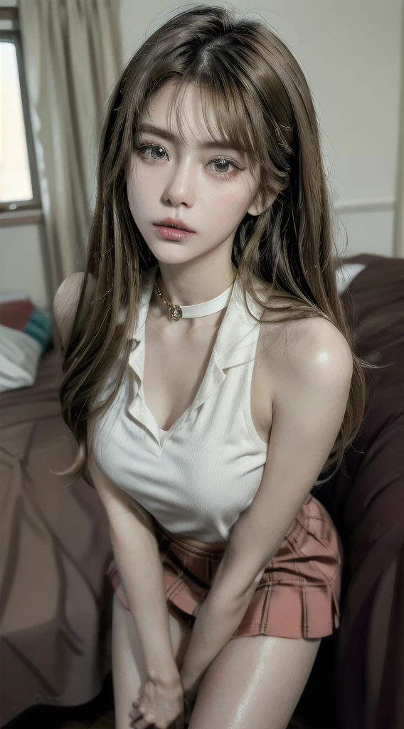 There is a woman sitting on a sofa with a remote control, ella tiene el pelo negro con franja, Bella Poarca, sin maquillaje, flequillo blancopelo negro, Retrato de Sophie Mudd, Yelena Belova, pelo negro y flequillo blanco, Victoria Gavrilenko, Anastasia Ovchinnikova, 🤤 retrato de , Com franja, Angelina Stroganova