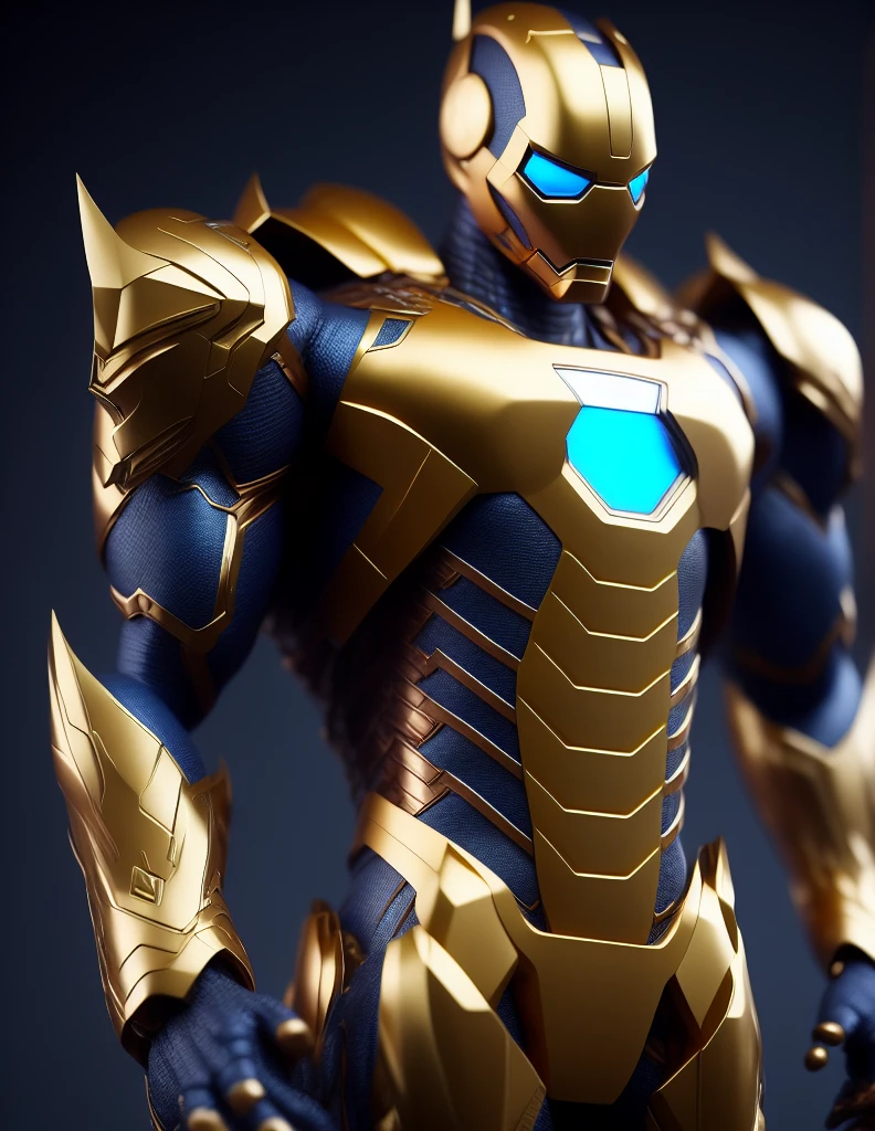 a close up of a statue of a man with a gold and white costume, super detailed render, 3 d render character art 8 k, intricate white and blue armor, full samurai armor iron man, high detail iconic character, 8k render”, octane render ”, octane render”, super detailed octane render, super rendered in octane render, hyper detailed 3 d render, futuristic style spiderman