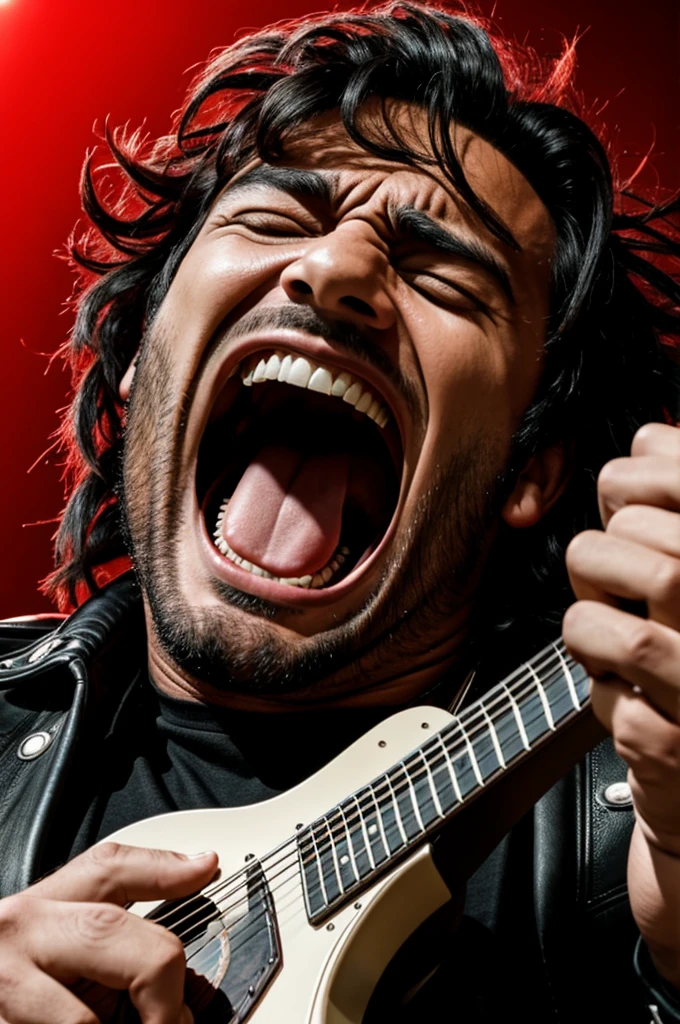 A rocker man screaming
