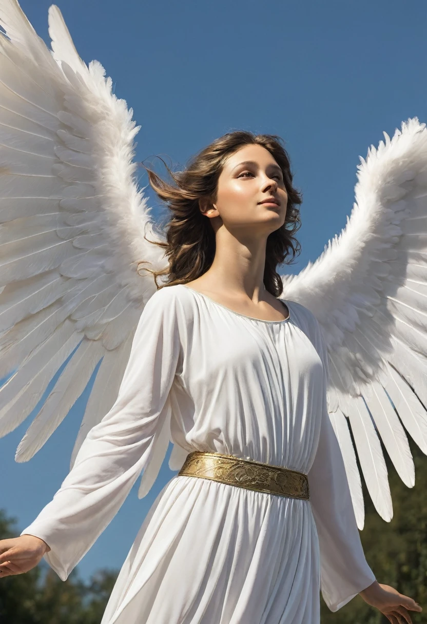 Gabriel angel with open wings in the air 
