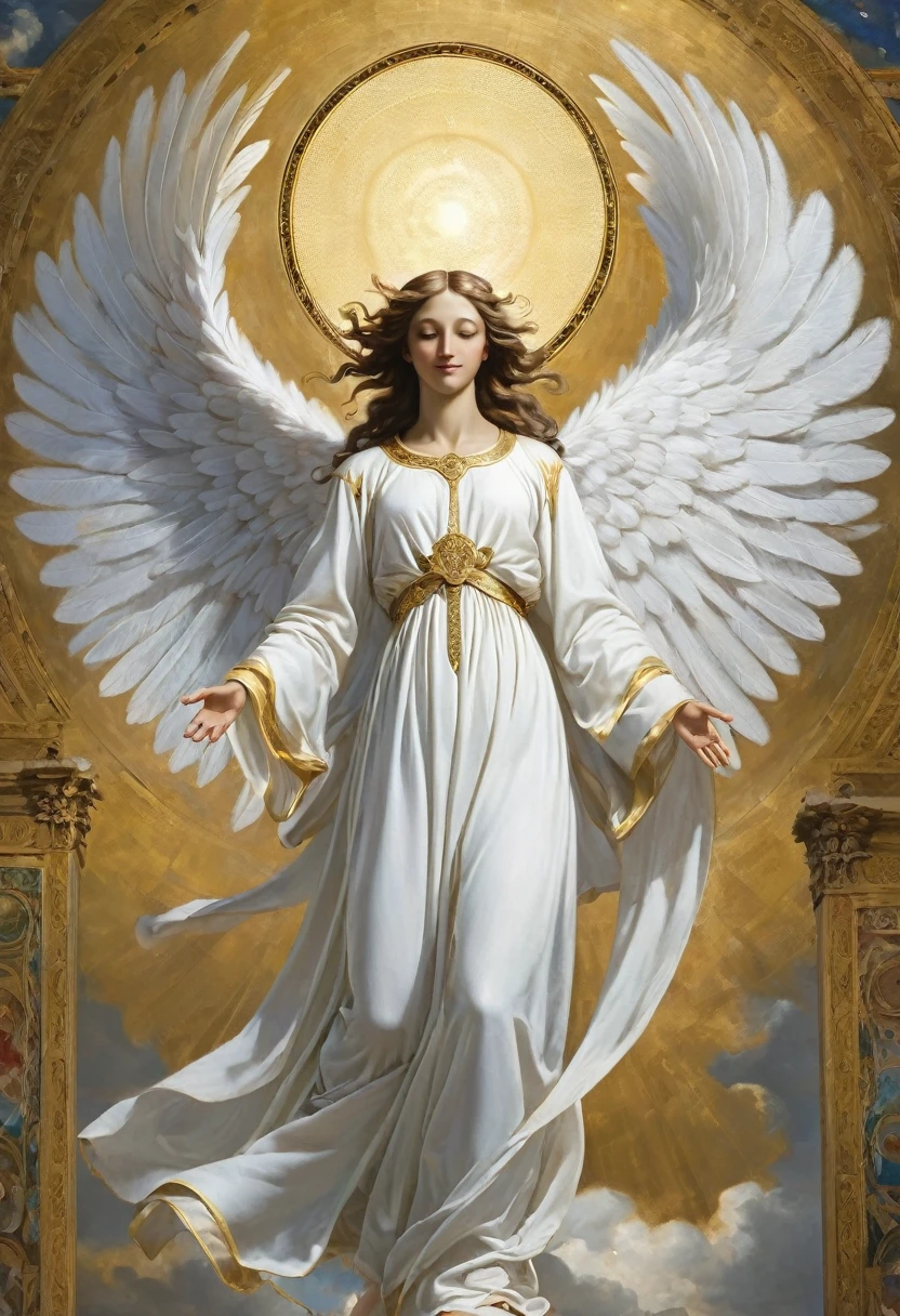 Gabriel angel with open wings in the air 