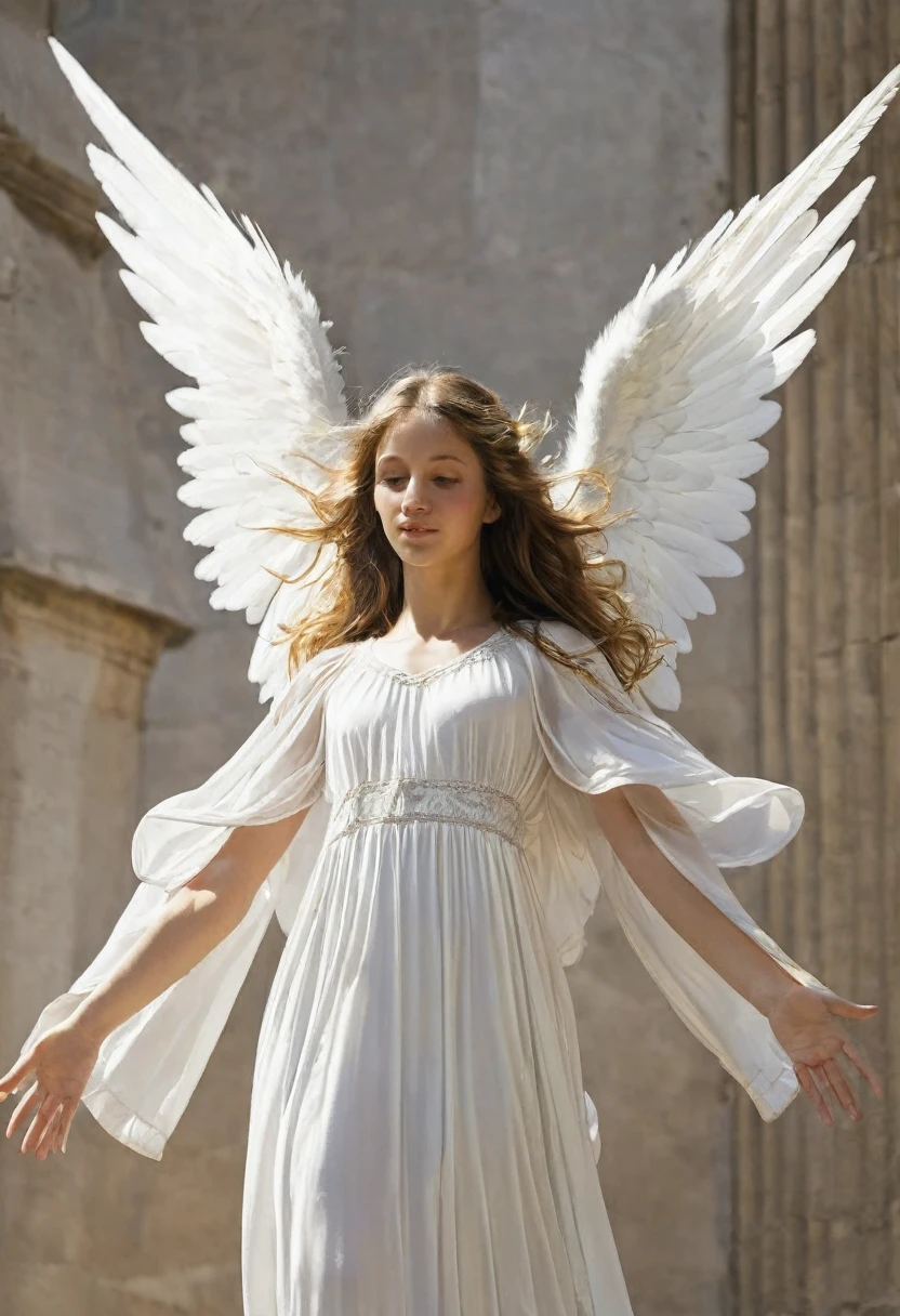 Gabriel angel with open wings in the air