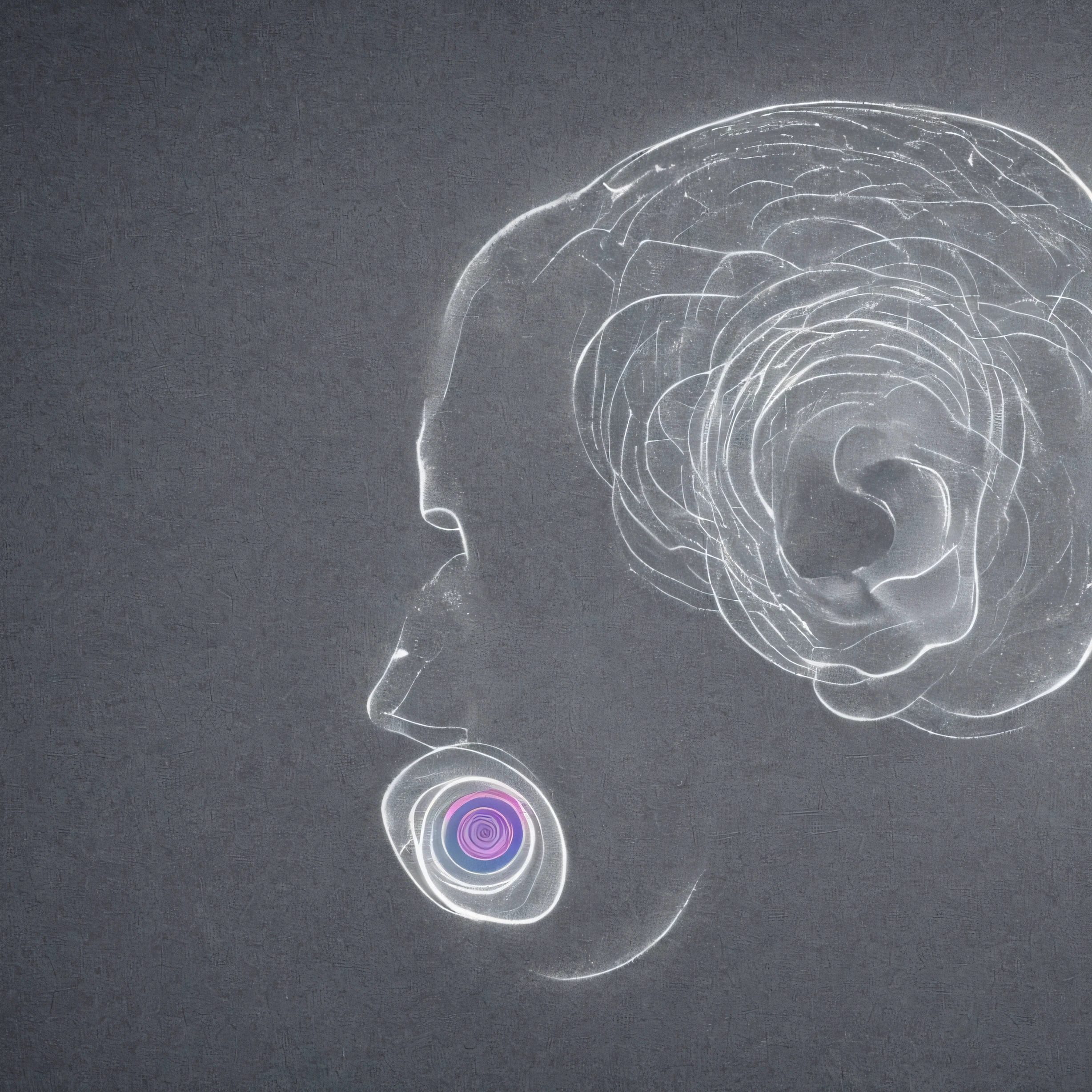 A gray background with an image of a human ear in the center, as if it is listening.
