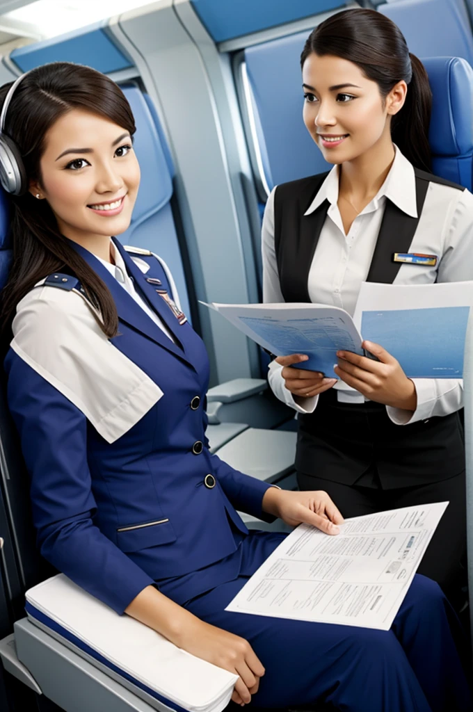A stewardess giving travel instructions
