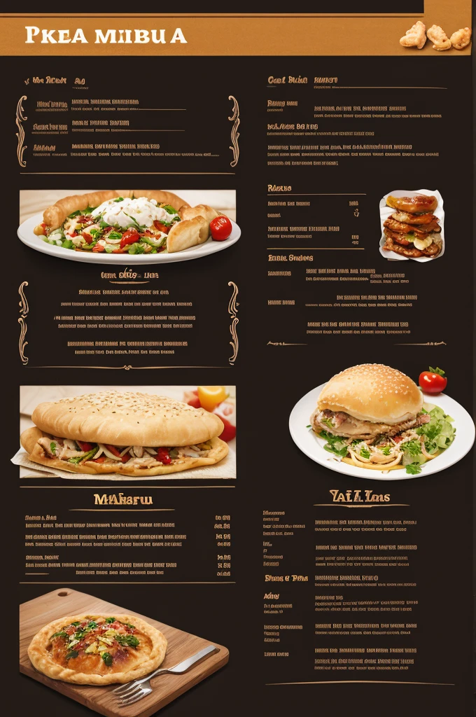 Create an image on a menu about chicken pie and kebab
