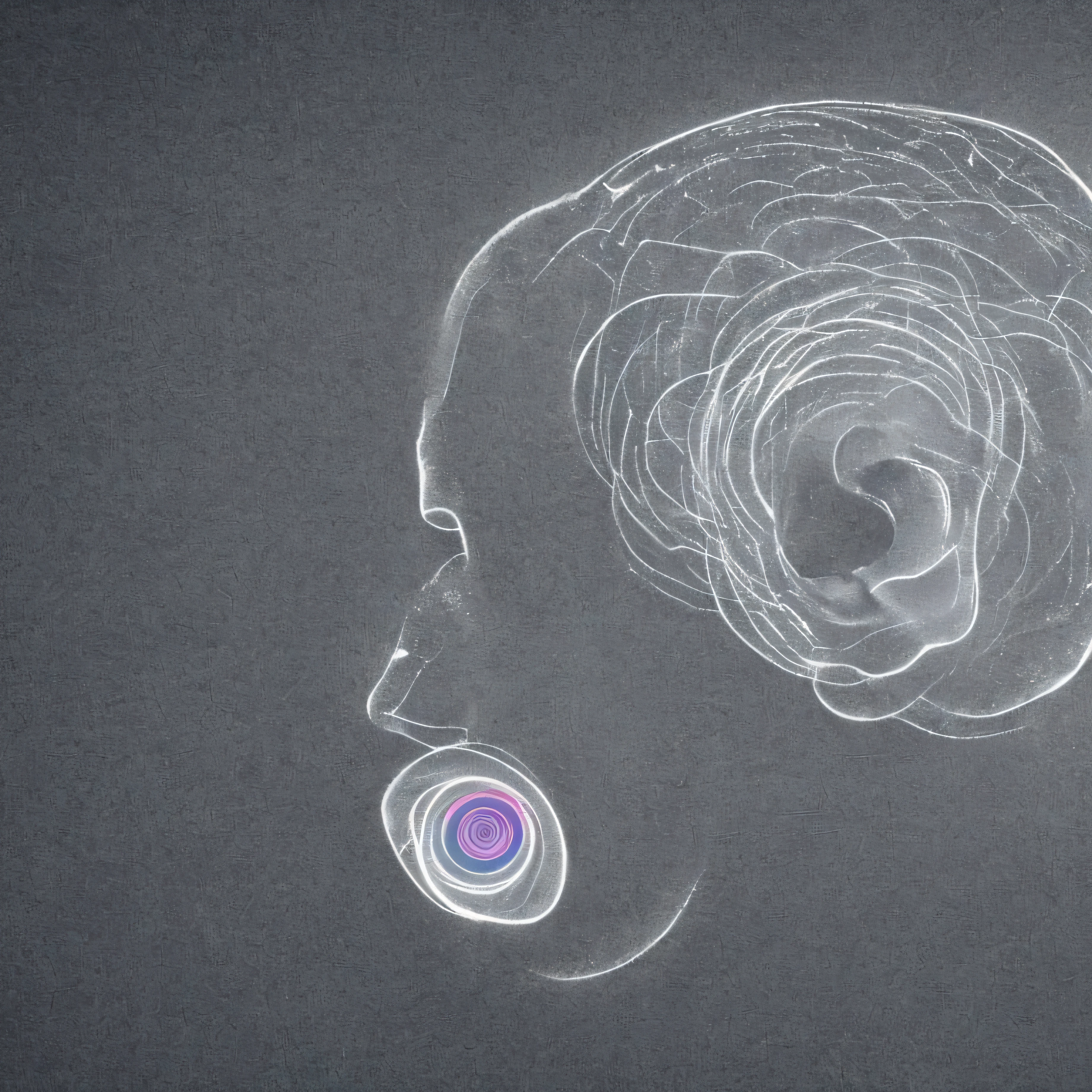 A gray background with an image of a human ear in the center, as if it is listening.