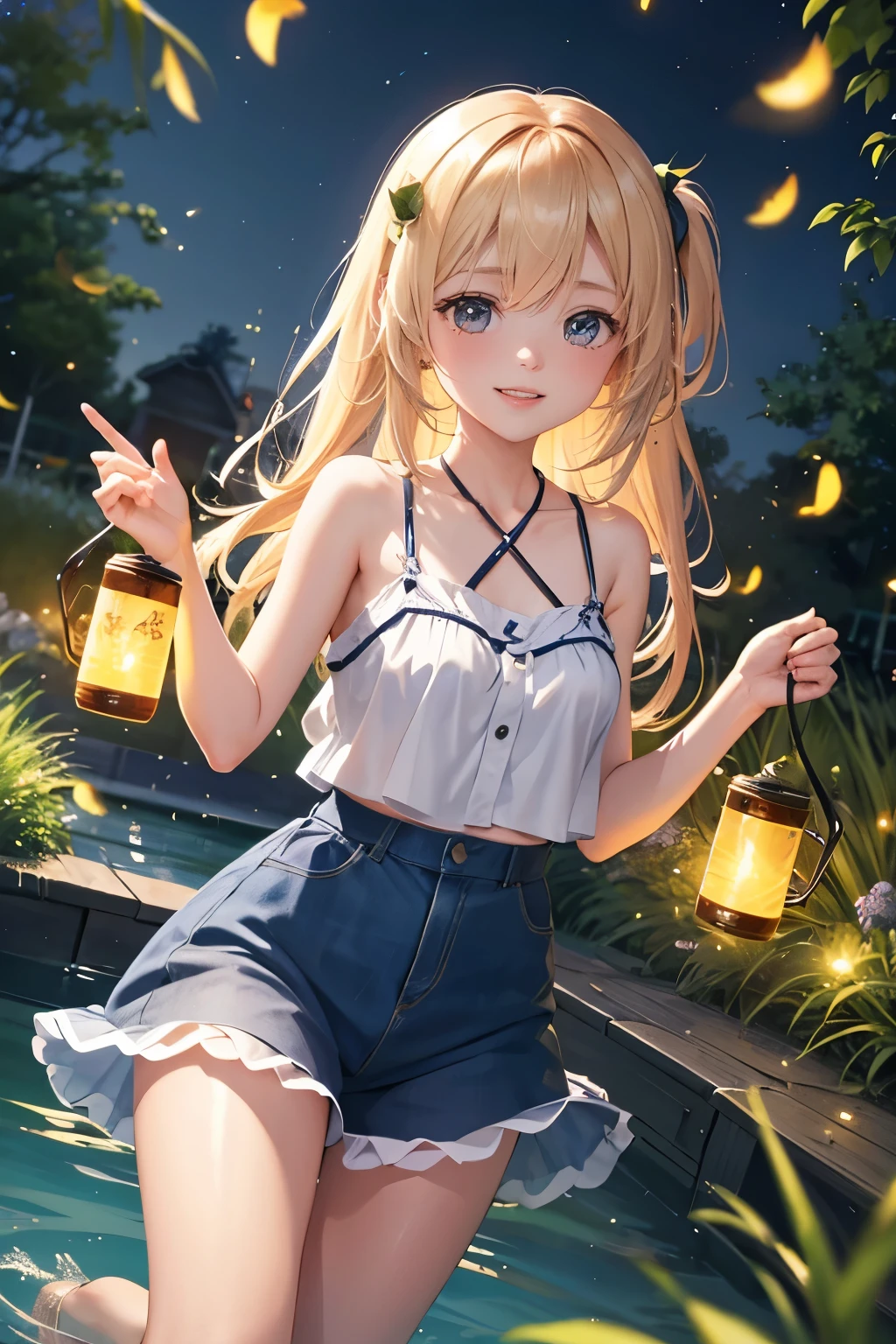 8K,Summer evening、Fireflies dancing in the stream