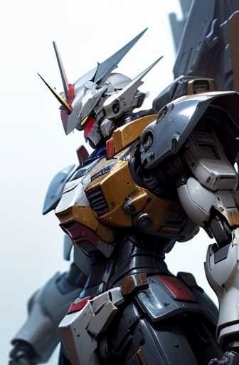 Highest quality、Fantasy、masterpiece、The whole body of a giant robot like Gundam、White and light blue body、No fixed armament、Glossy body with exquisite details、Well-proportioned limbs、A detailed depiction of a knight&#39;s helmet-like head、A precisely drawn Gundam-like face、Goggle Eye、Flying in outer space、Shining in the sunshine、Space War、explosion、light