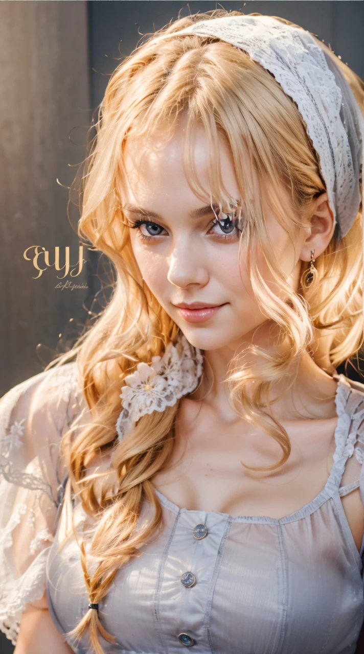 A stunningly lifelike portrait captures a 26-year-old girl with red eyes and beautiful European features. Smile, girl wearing white dress, girls hair are shiny, healthy and volumous. Girls lips are pink and her eyes are shiny red color