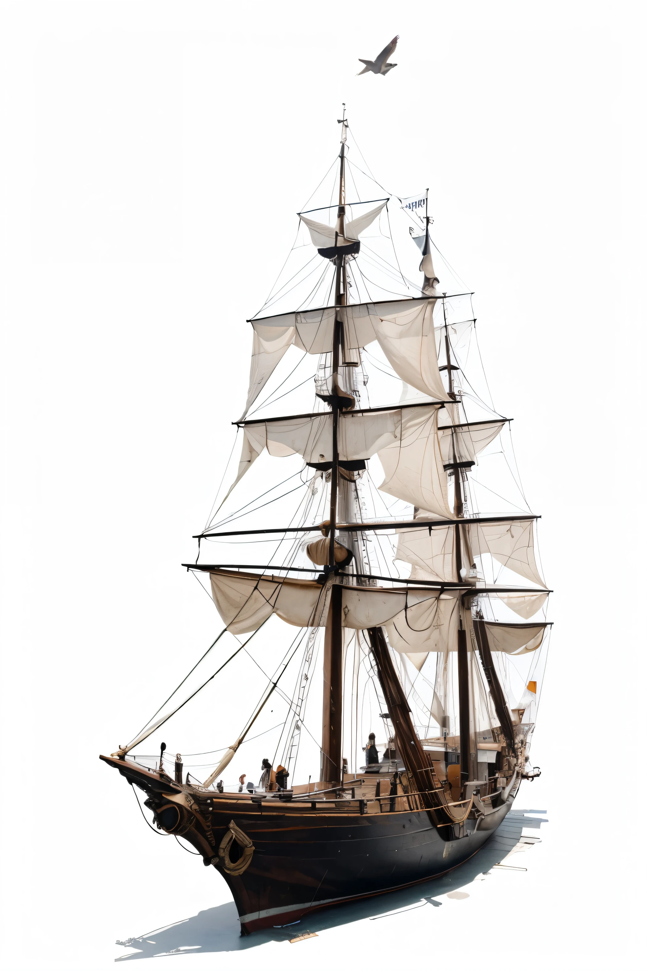 mast of a pirate ship with crows nest, full elevation front view against a plain white background