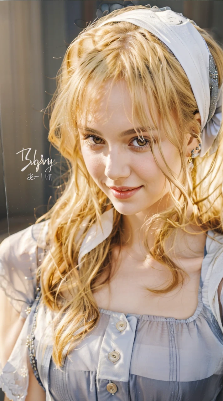 A stunningly lifelike portrait captures a 26-year-old girl with red eyes and beautiful European features. Smile, girl wearing white dress, girls hair are shiny, healthy and volumous. Girls lips are pink and her eyes are shiny red color