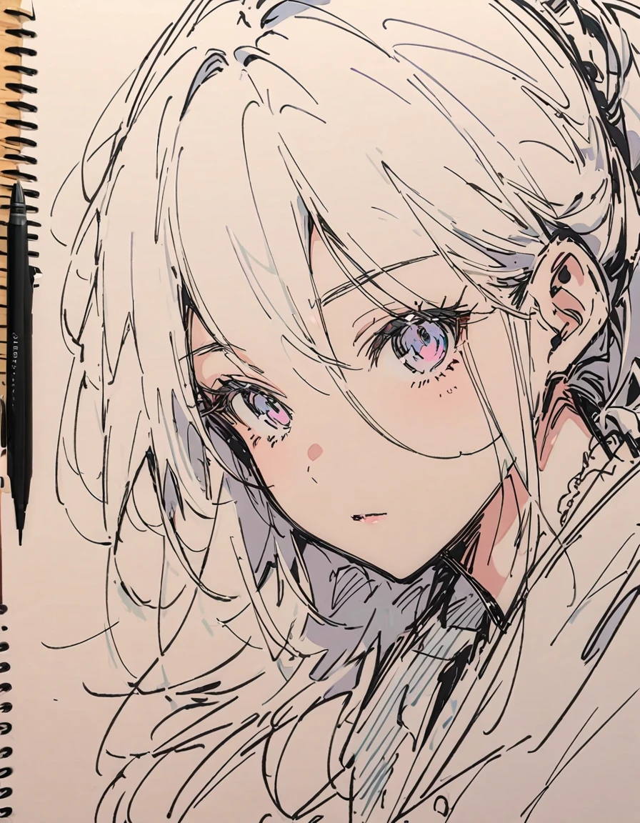 thin line pen drawing, sketch style, dragon girl, focus on details of face and hair --ar 3:4 --niji 6