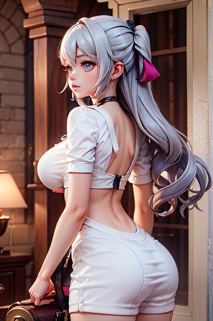 Big ass, perfect breast looking back,