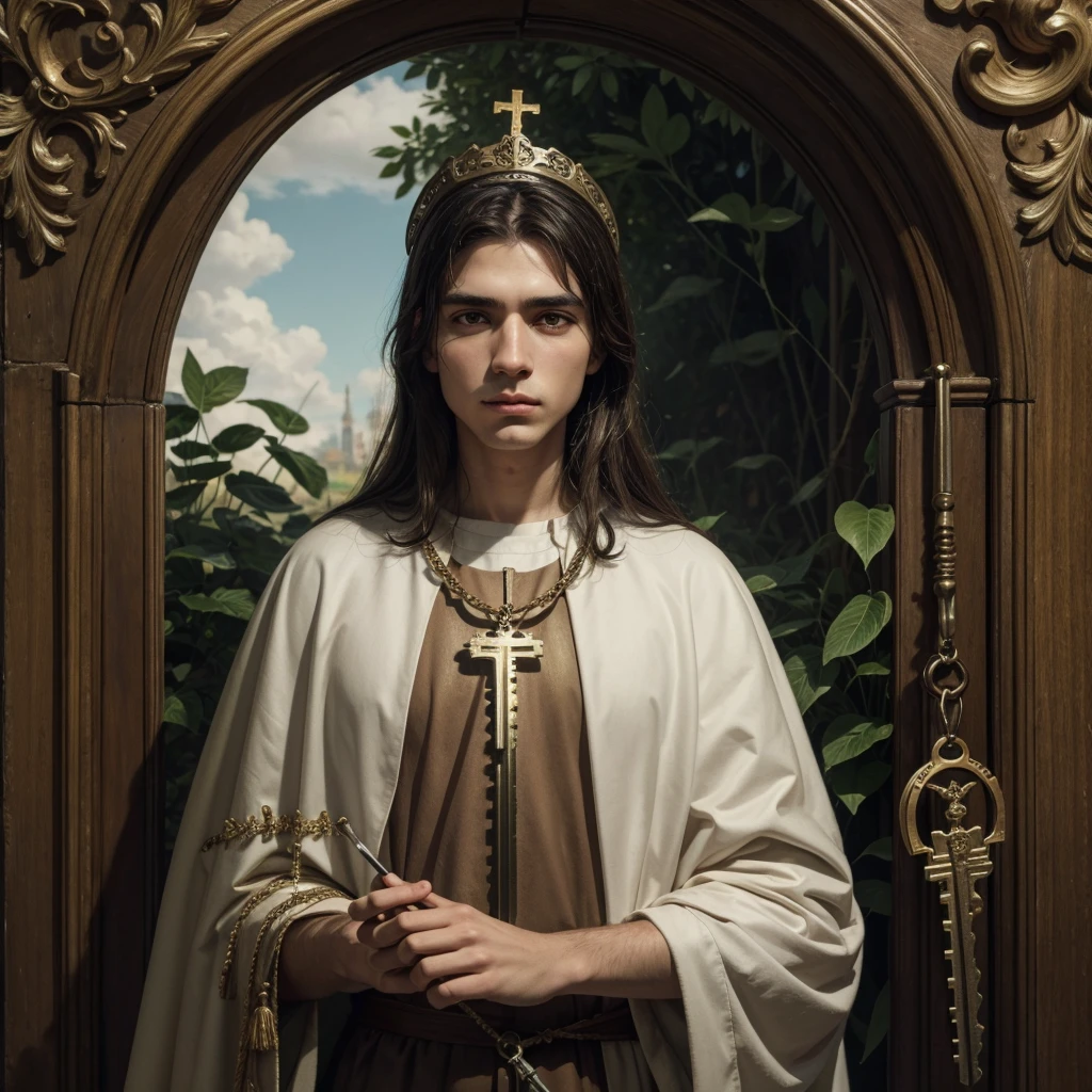 Saint Humberto painting, patron saint of hunters, with keys