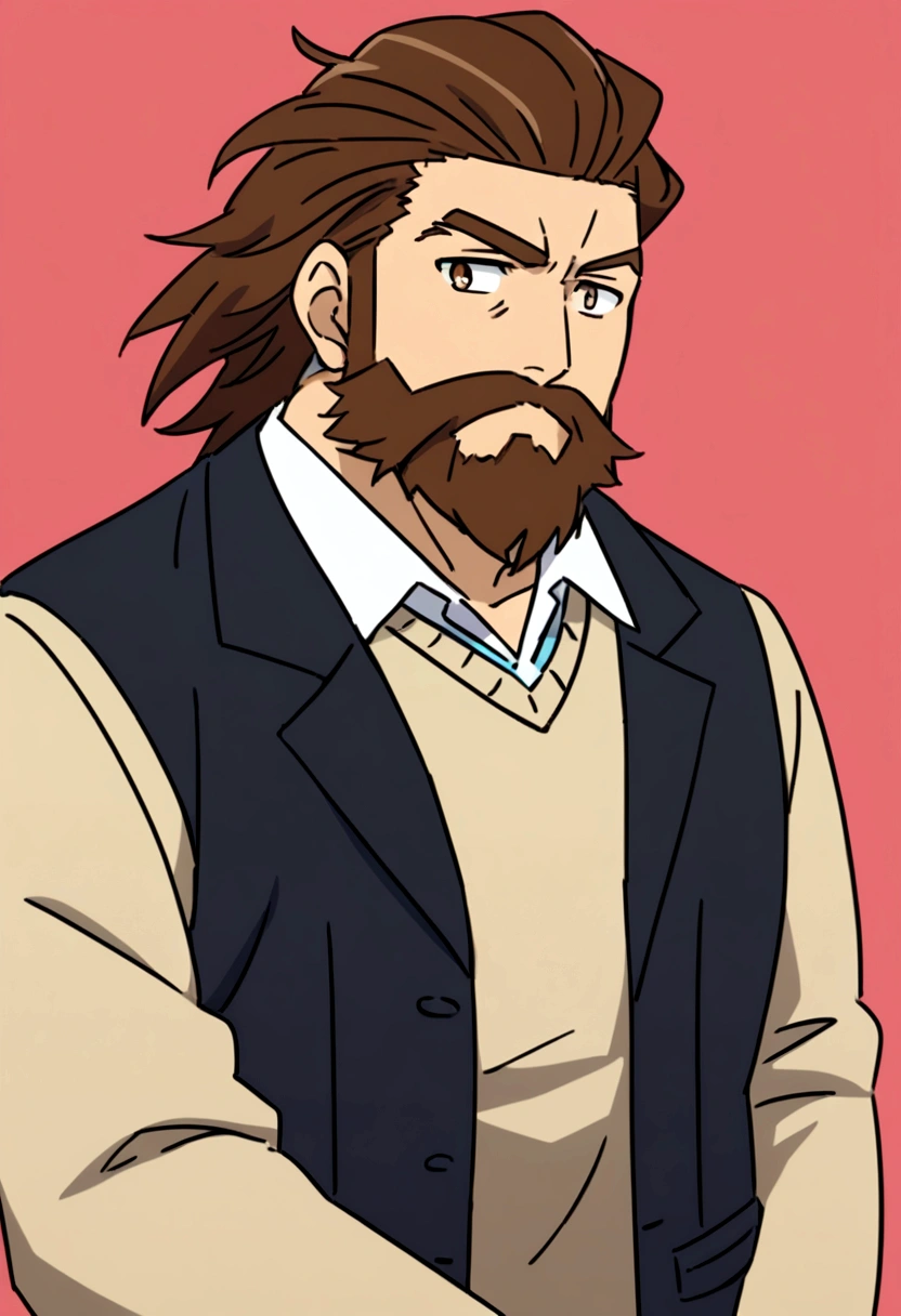 make a man with m hair,long brown hair and medium beard anime