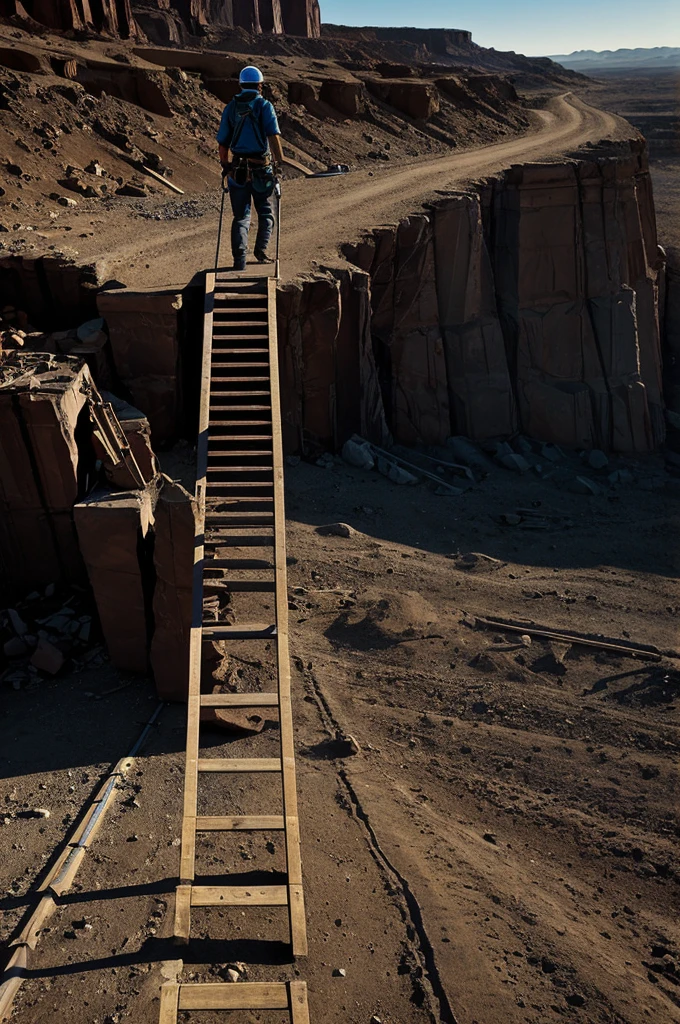 A graphic representation of a ladder climbing towards a full and happy life at one end, and down towards a dark, desolate landscape at the other end.