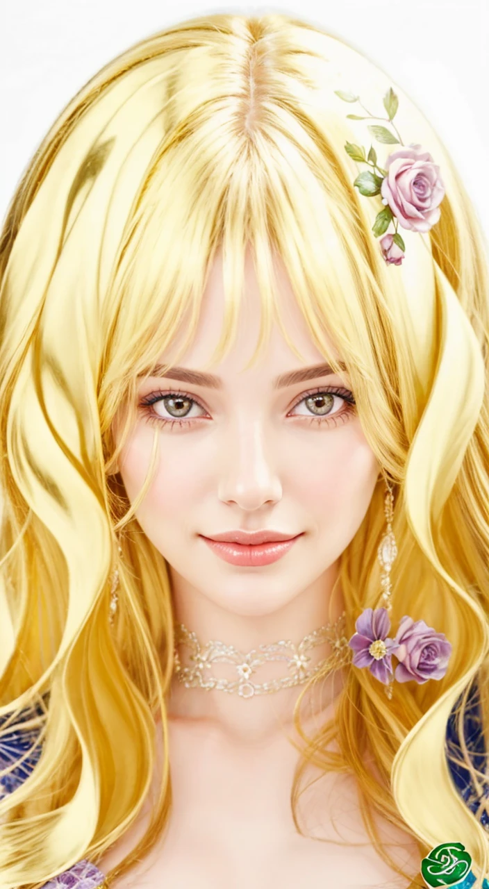 A stunningly lifelike portrait captures a 26-year-old girl with red eyes and beautiful European features. Smile, girl wearing pink dress, girls hair are shiny, healthy and volumous. Girls lips are pink and her eyes are shiny red color