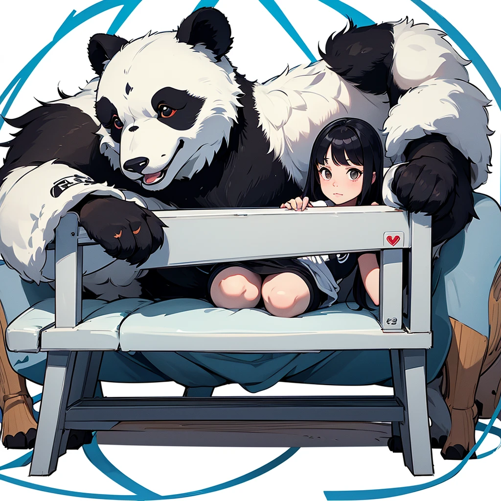 a standard size A4 clipart drawing, high resolution; panda bear with a heartthrob face lifting weights from the bench press bar with 4 rings on each side of the bar, the bear's body and fur are very well looked after; transparent or completely white background without gradient on the edges of the design; with a logo word "RASO"