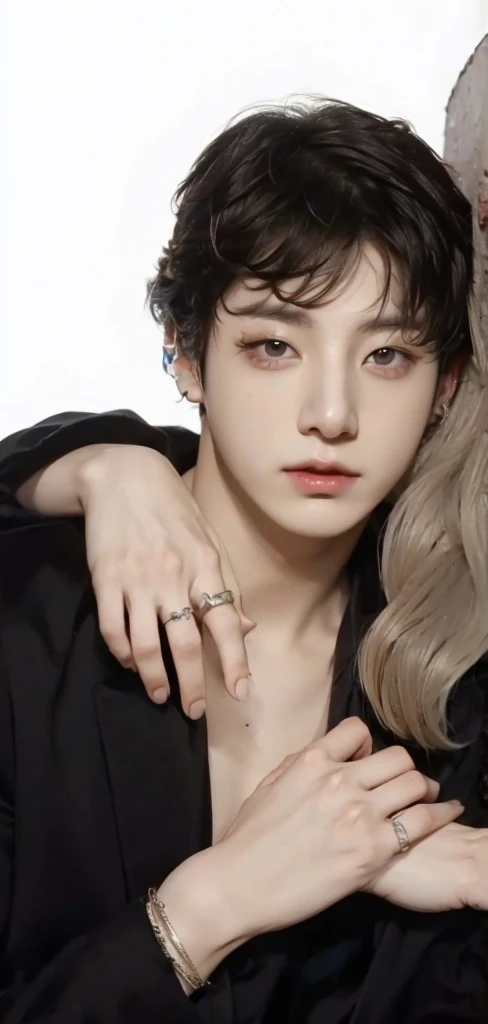 Kpop boy, Jeon Jungkook, smooth skin, big eyes, beautiful lips. 
