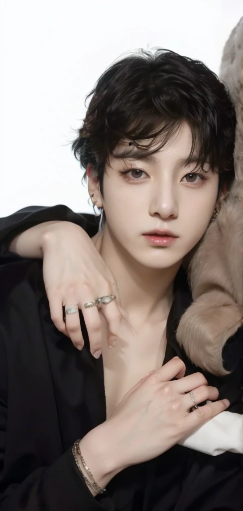 Kpop boy, Jeon Jungkook, smooth skin, big eyes, beautiful lips.