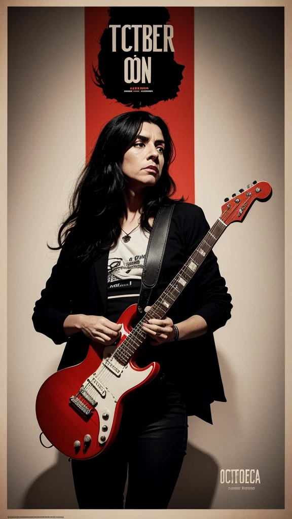 POSTER FOR A FILM ABOUT ROCK, Concert, CON TEMATICA ofL ALBUM "OCTOBER" of "PATRICIO REY Y SUS REDONDITOS of RICOTA", black background, Red and white colors, silhouette, shadows,