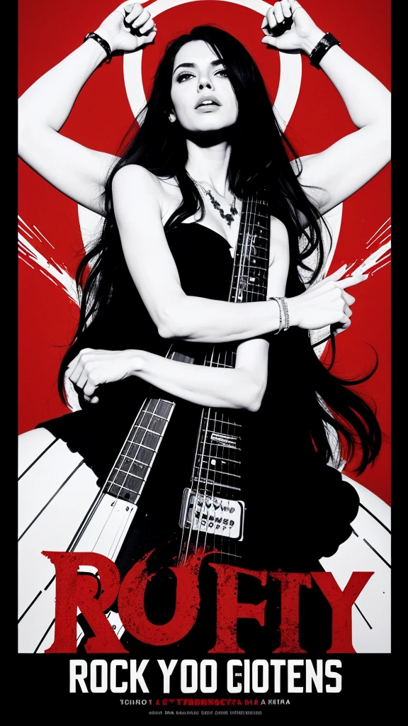 POSTER FOR A FILM ABOUT ROCK, Concert, CON TEMATICA ofL ALBUM "OCTOBER" of "PATRICIO REY Y SUS REDONDITOS of RICOTA", black background, Red and white colors, silhouette, shadows,