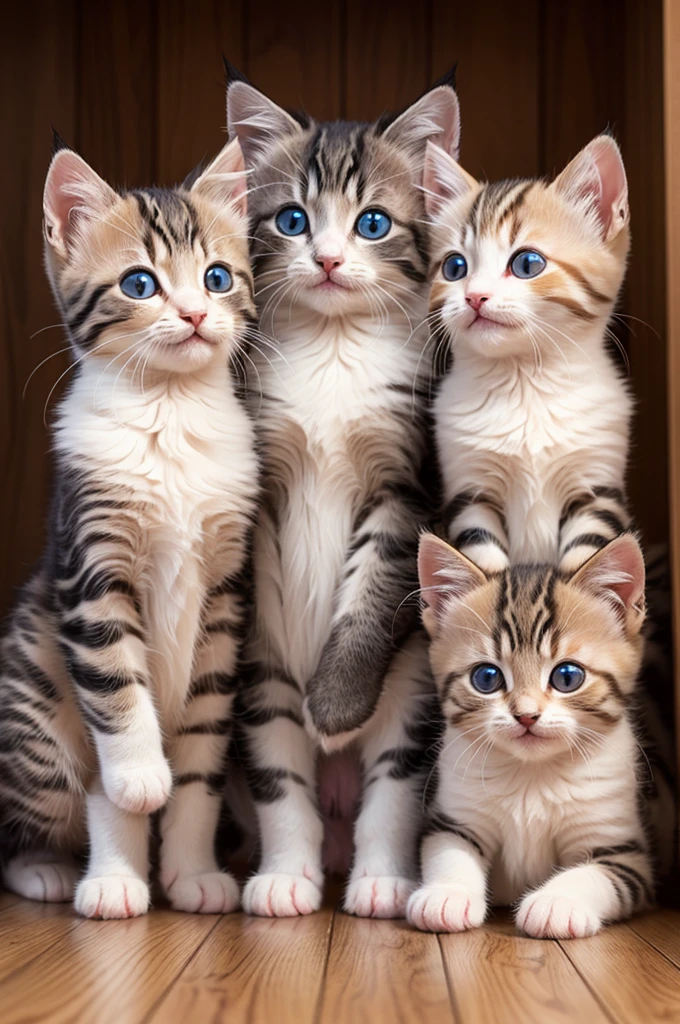 Several kittens together smiling